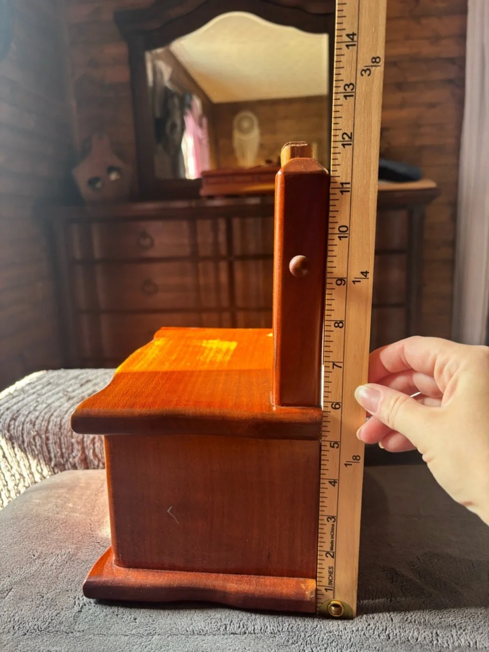 Vintage Tabletop Vanity Jewelry Chest, Cedar Wood Color